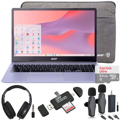 Acer Chromebook 315 15.6" Laptop Intel N4500 4GB 64GB eMMC Moonstone Purple + Samson SR350 Headphones & VidPro Wireless Mic
