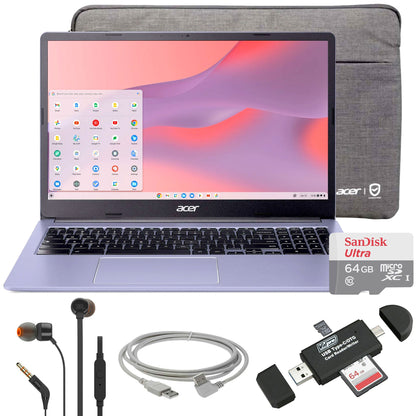 Acer Chromebook 315 15.6" Laptop Intel N4500 4GB 64GB eMMC Moonstone Purple + JBL T110 Earphones + 10ft USB Cable + 64GB SD