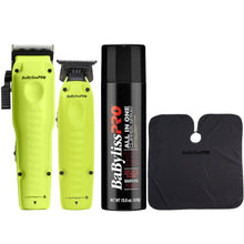 BaBylissPRO FXONE LoProFX Limited Edition Neon Yellow Clipper FX829 & Trimmer FX729NY + All-in-One Spray & Cutting Cape