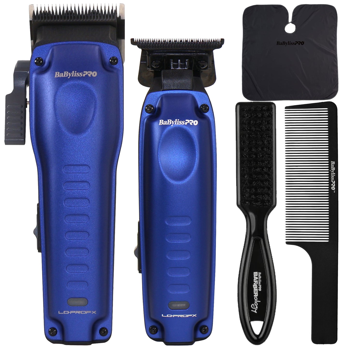 BaBylissPRO FXONE LO-PROFX FX82 Clipper & FX72 Trimmer Kit Blue with Fade Brush, Comb and Cutting Cape