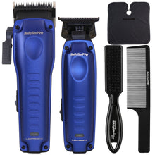 BaBylissPRO FXONE LO-PROFX FX82 Clipper & FX72 Trimmer Kit Blue with Fade Brush, Comb and Cutting Cape