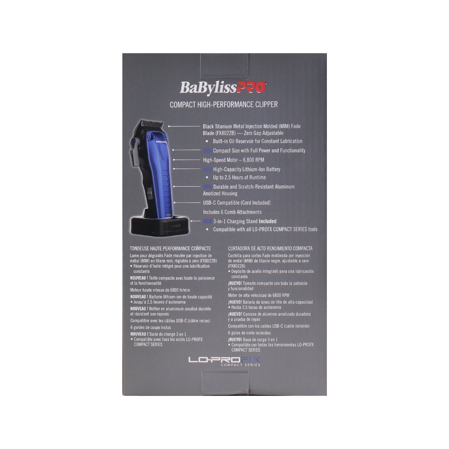 BaBylissPRO FXONE LO-PROFX FX82 Clipper Kit Blue with Fade Brush, 9" Barberology Comb and Clipper Pouch