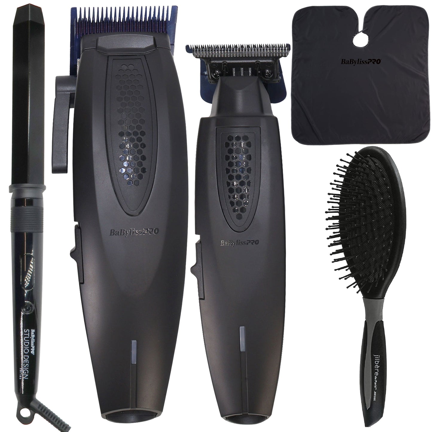 BaBylissPRO LithiumFX+ Hair Clipper & Trimmer Set – Professional Grooming Kit with 1.25" Crimpcurl Iron, Ergo-Grip Detangler Brush & Cutting Cape