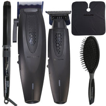 BaBylissPRO LithiumFX+ Hair Clipper & Trimmer Set – Professional Grooming Kit with 1.25" Crimpcurl Iron, Ergo-Grip Detangler Brush & Cutting Cape