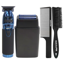 BaByliss Pro LIMITEDFX Collection Blue Trimmer & Double Foil Shaver w/ Fade Brush & 9" Clipper Comb
