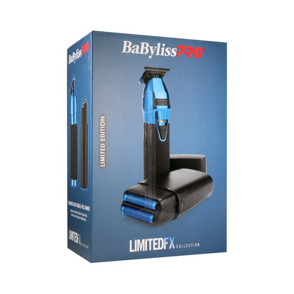 BaByliss Pro LIMITEDFX Collection Blue Trimmer & Double Foil Shaver w/ Fade Brush & 9" Clipper Comb