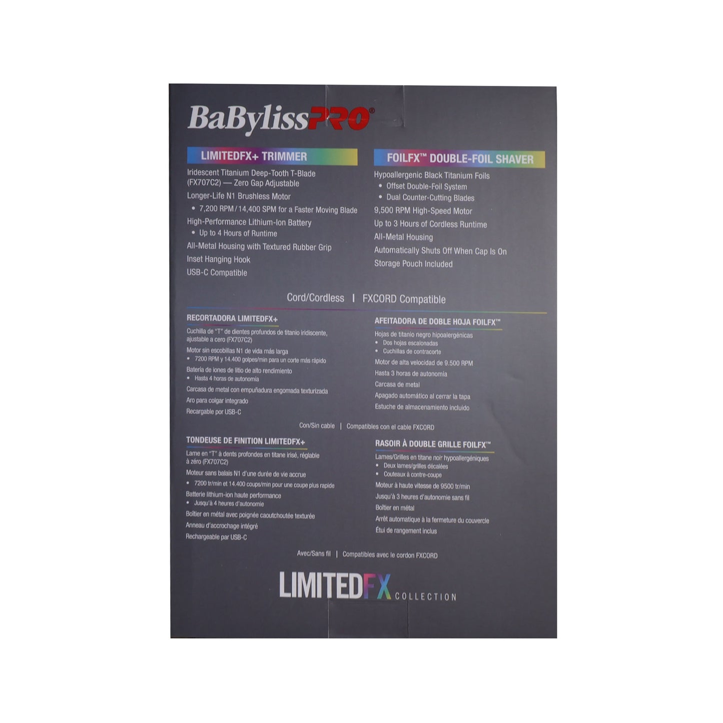 BaByliss Pro LIMITEDFX Collection Iridescent Trimmer & Double Foil Shaver w/ Flat Top Comb