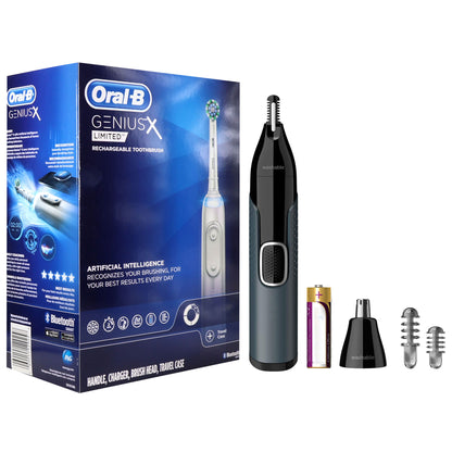 Oral-B Genius X Electric Toothbrush with Travel Case & Norelco Nose Trimmer 3000 – Complete Grooming Bundle (White)