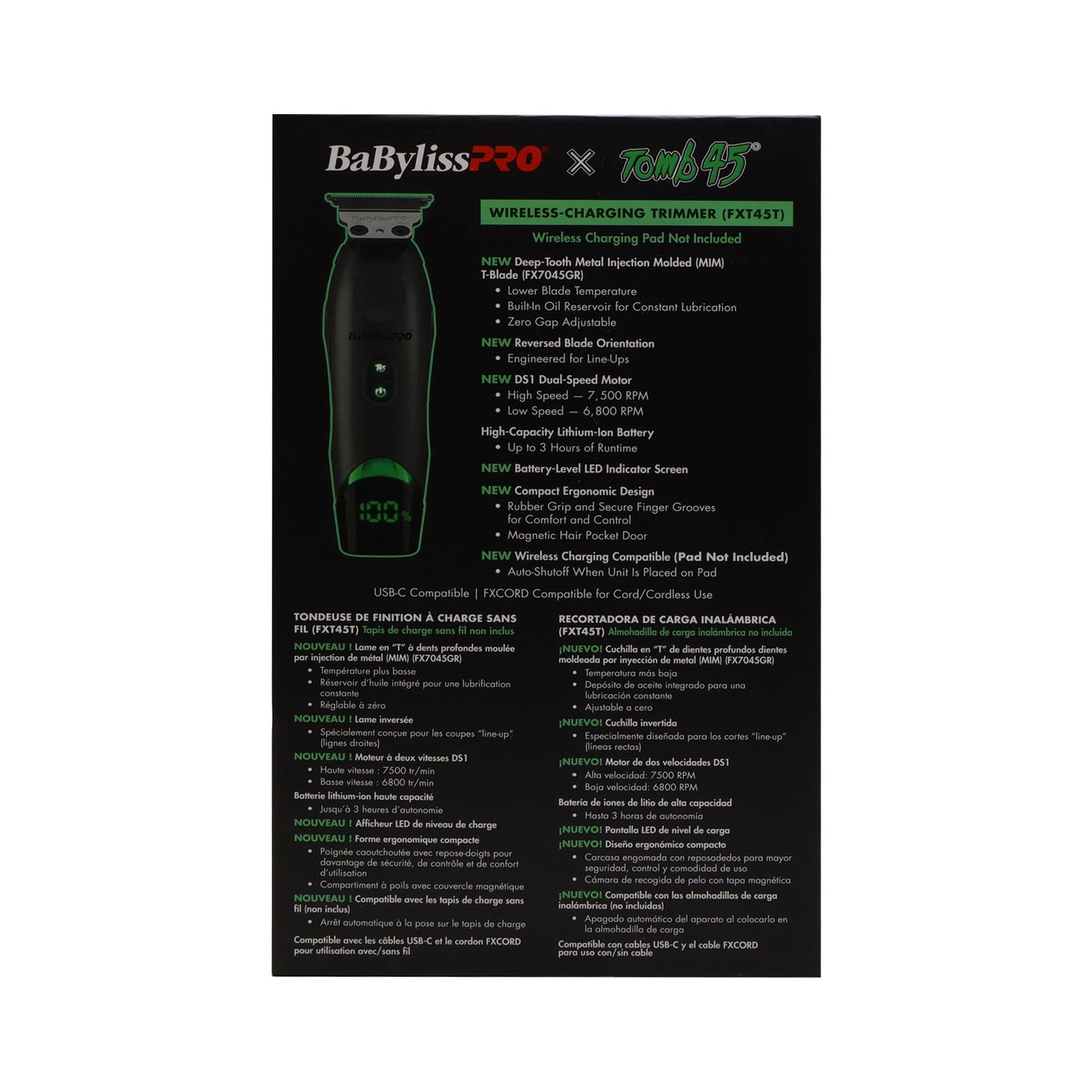 BaBylissPRO x Tomb45 Wireless Charging Clipper + Clipper Comb