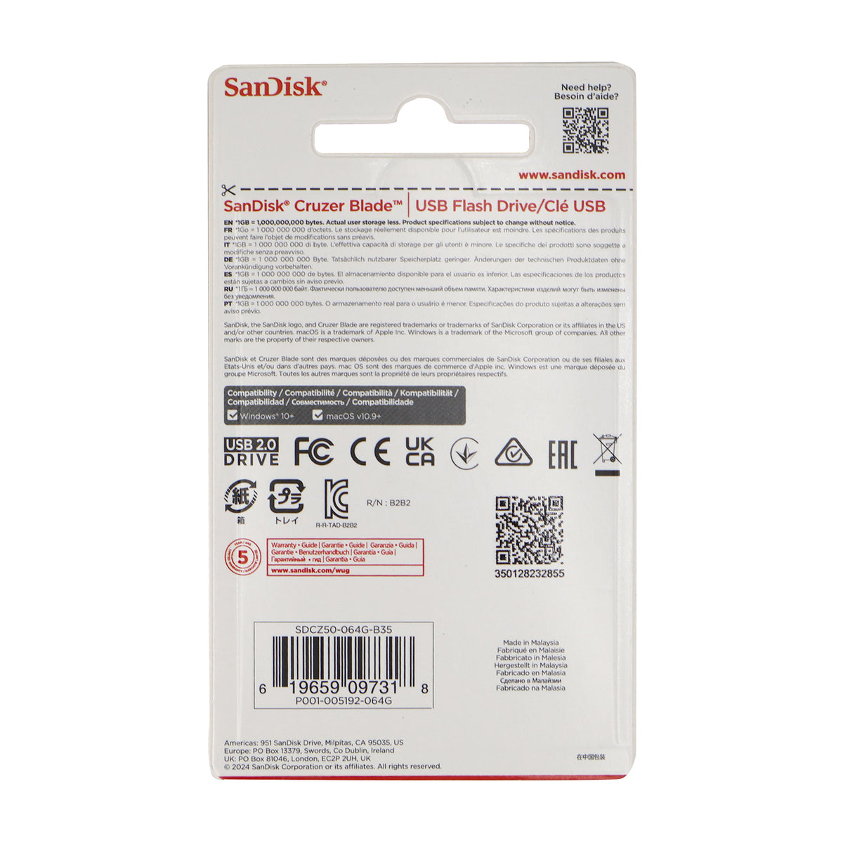 SanDisk Cruzer Blade USB Flash Drive - 64GB (Red)