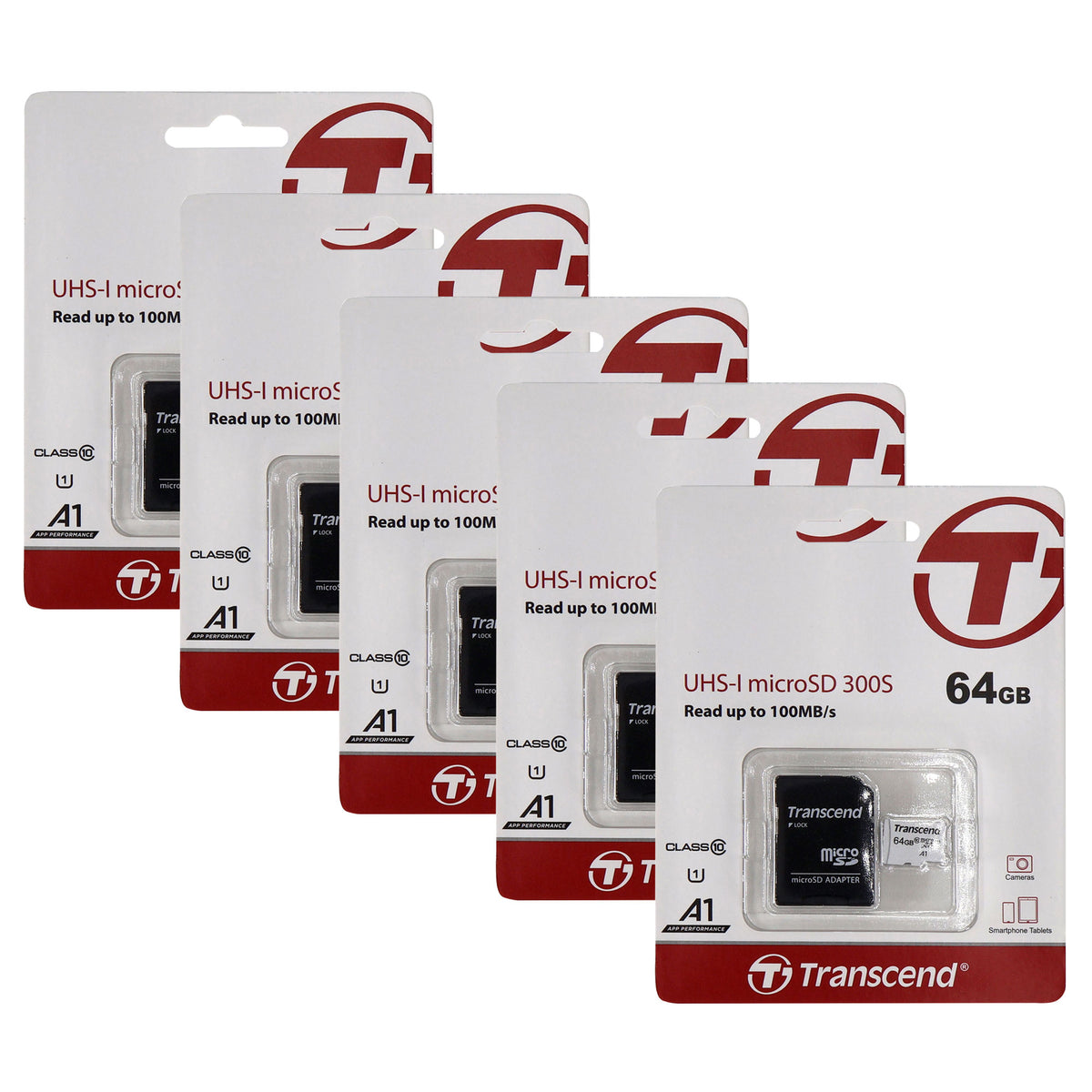 5x Transcend 64GB 300S UHS-I microSDXC Memory Card with SD Adapter