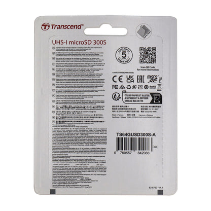 5x Transcend 64GB 300S UHS-I microSDXC Memory Card with SD Adapter