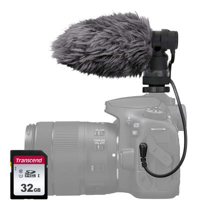 Canon DM-E100 Stereo Microphone with Wind Screen (Black) + Transcend 32GB SDXC/SDHC 300S Memory Card TS32GSDC300S
