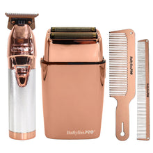BaByliss Pro LIMITEDFX Collection Limited Edition Trimmer and Double Foil Shaver Rose Gold FXDUOFS2TRG with Barberology RoseFX Metal Comb Set