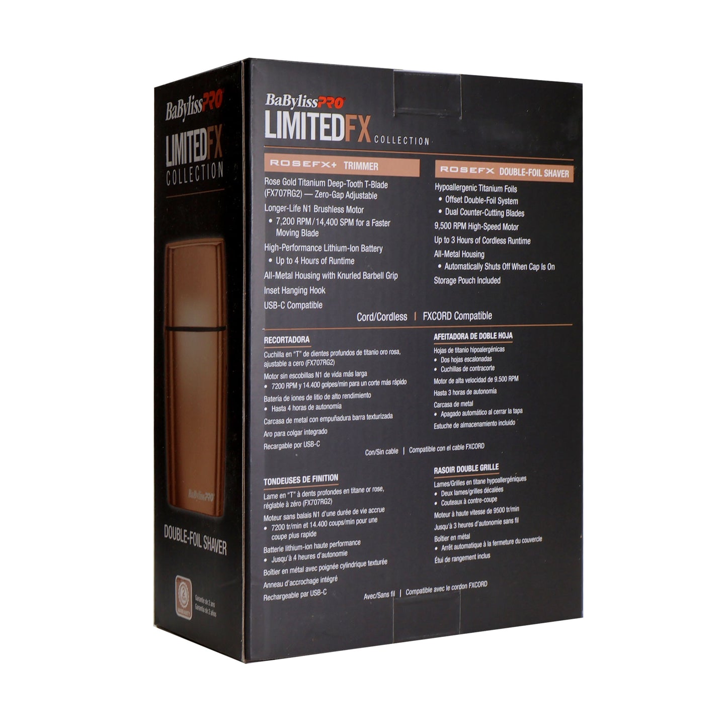 BaByliss Pro LIMITEDFX Collection Limited Edition Trimmer and Double Foil Shaver Rose Gold FXDUOFS2TRG with Barberology RoseFX Metal Comb Set