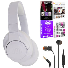JBL Tune 770NC Noise-Cancelling Over-Ear Headphones (White) with JBL T110 in Ear Headphones and Fitness and Wellness Plus Software Suite