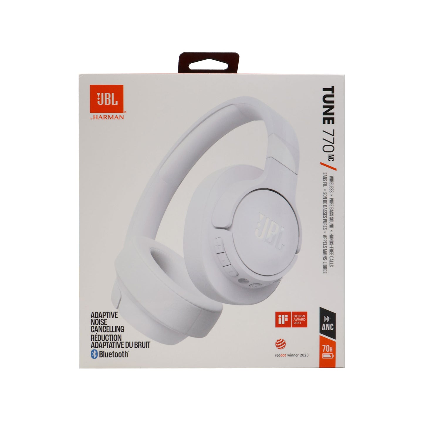 JBL Tune 770NC Noise-Cancelling Over-Ear Headphones (White) with JBL T110 in Ear Headphones and Fitness and Wellness Plus Software Suite