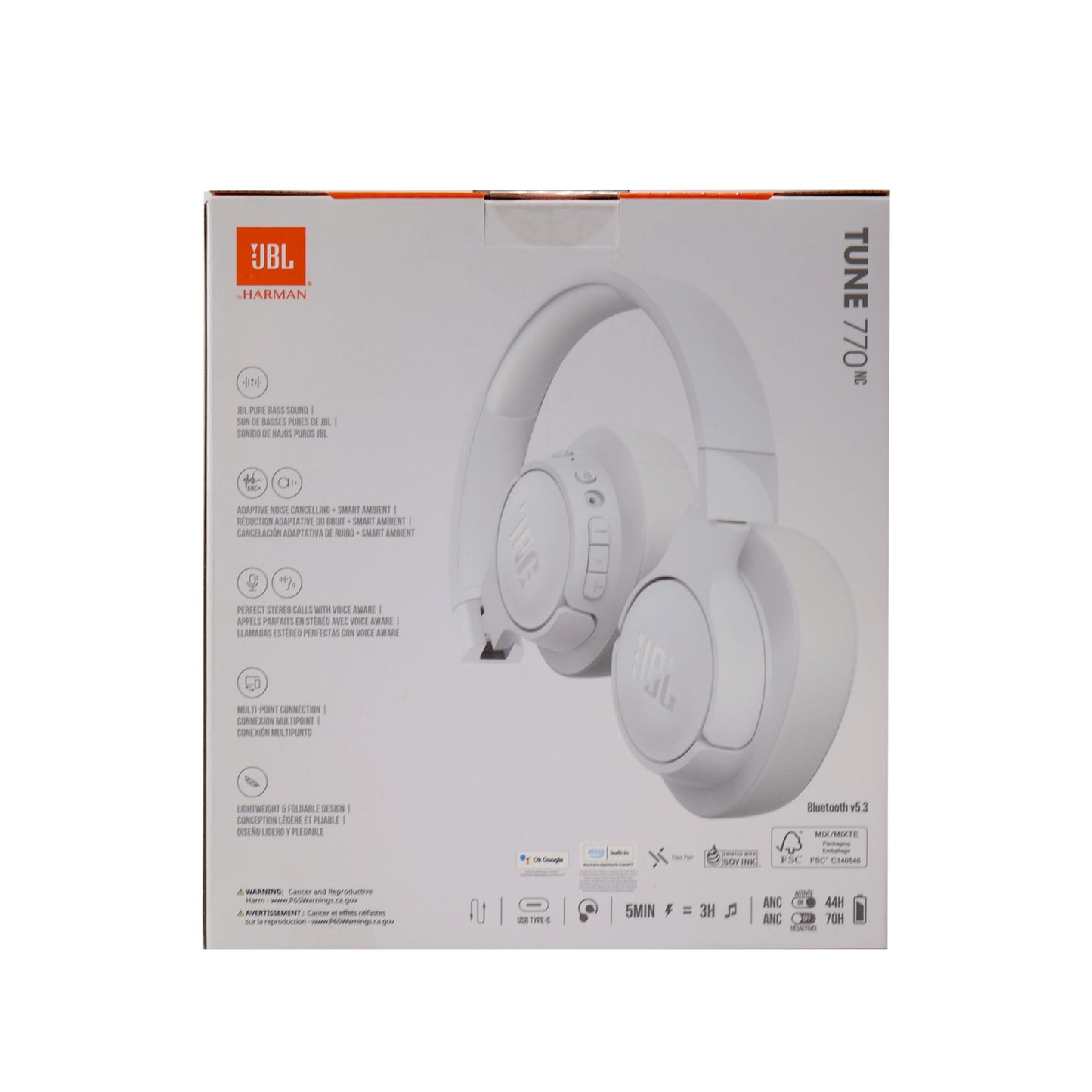 JBL Tune 770NC Noise-Cancelling Over-Ear Headphones (White) with JBL T110 in Ear Headphones and Fitness and Wellness Plus Software Suite