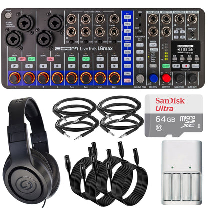 Zoom LiveTrak L6max Portable 12-Channel Mixer and Recorder + Creator Essentials Bundle