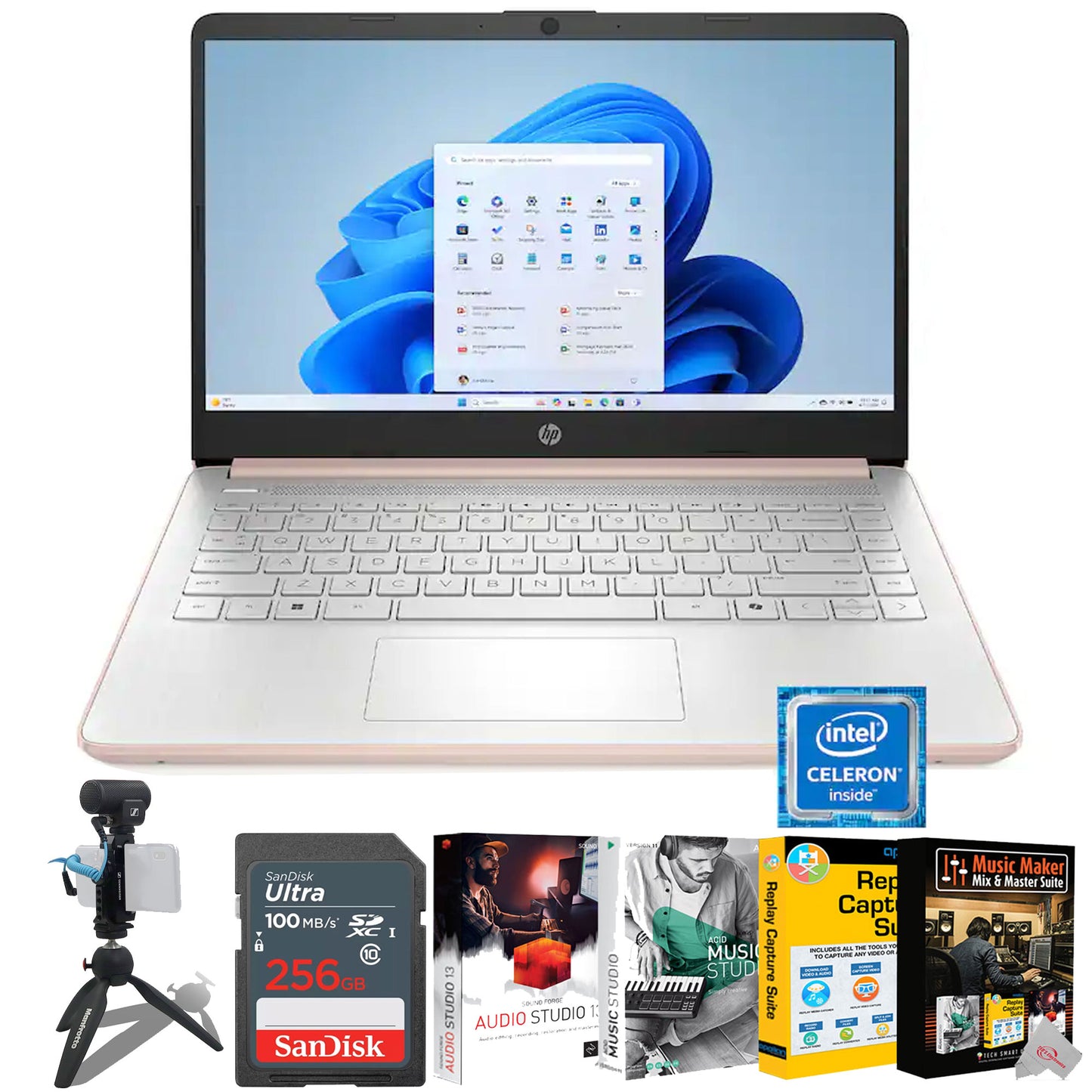 HP 14" Laptop Intel Celeron N4500 - 4GB Memory - 64GB eMMC (Rose Gold) Essentials Bundle