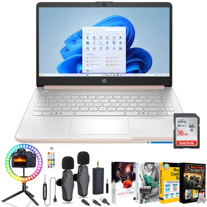 HP 14" Laptop - Intel Celeron N4500 2021 - 4GB Memory, 64GB eMMC (Rose Gold) Complete Setup Bundle