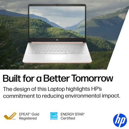 HP 14" Laptop - Intel Celeron N4500 - 4GB Memory, 64GB eMMC (Pale Rose Gold) + Splash Proof Laptop Bag