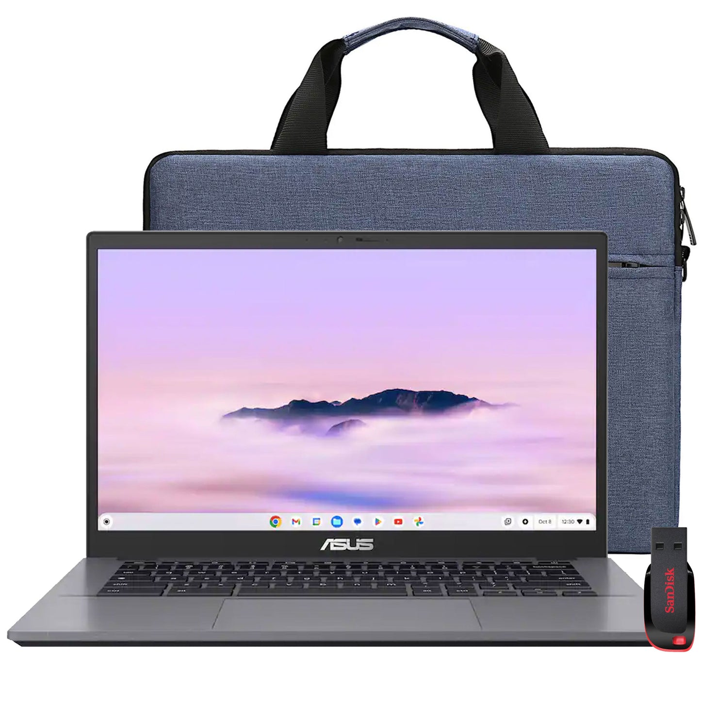 ASUS CX34 14" FHD Chromebook Plus Laptop + Google AI - Intel Core i5 - 8GB Memory, 128GB SSD (Rock Grey) with Splash Proof Bag and SanDisk Cruzer Blade USB Flash Drive - 128GB