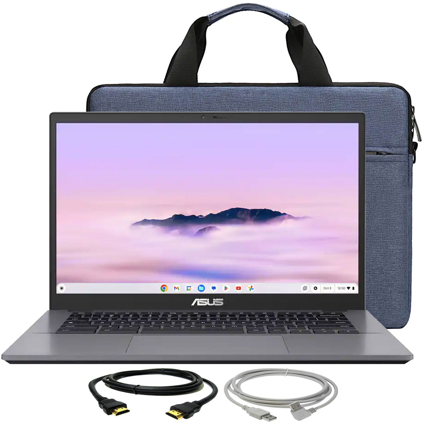 ASUS CX34 14" FHD Chromebook Plus Laptop with Google AI - Intel Core i5 - 8GB Memory,128GB SSD (Rock Grey) with Laptop Bag and Cables