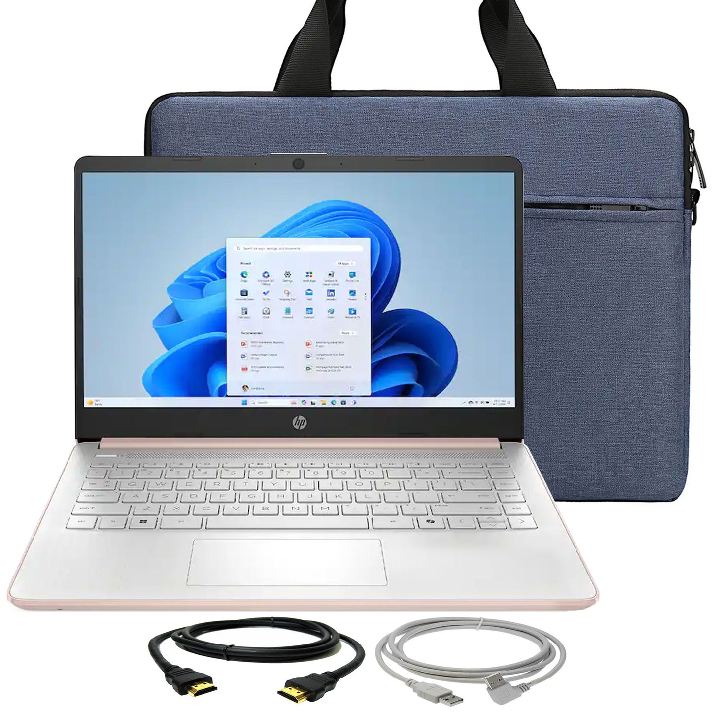 HP 14" Laptop - Intel Celeron N4500 2021 - 4GB Memory, 64GB eMMC (Pale Rose Gold) with Laptop Bag and Cables