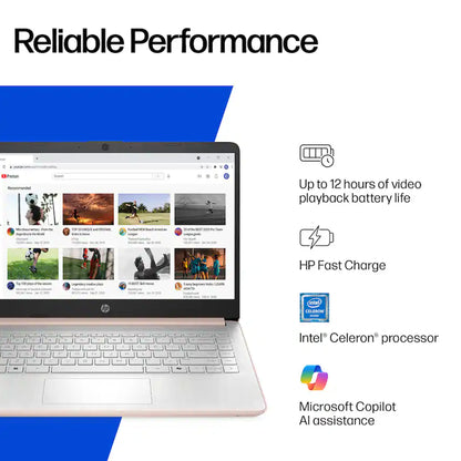 HP 14" Laptop - Intel Celeron N4500 2021 - 4GB Memory, 64GB eMMC (Pale Rose Gold) with Laptop Bag and Cables