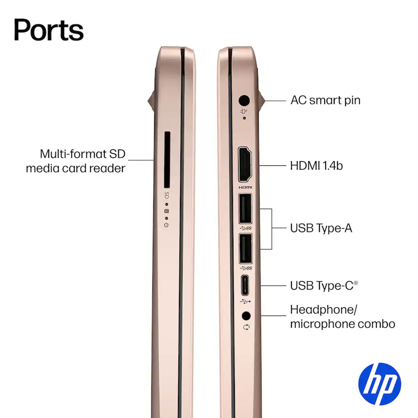 HP 14" Laptop - Intel Celeron N4500 2021 - 4GB Memory, 64GB eMMC (Pale Rose Gold) with Laptop Bag and Cables