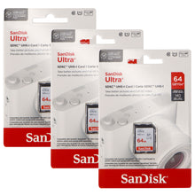 3x SanDisk 64GB Ultra SDXC UHS-I Memory Card - Up to 140MB/s, C10, U1, Full HD, SD Card