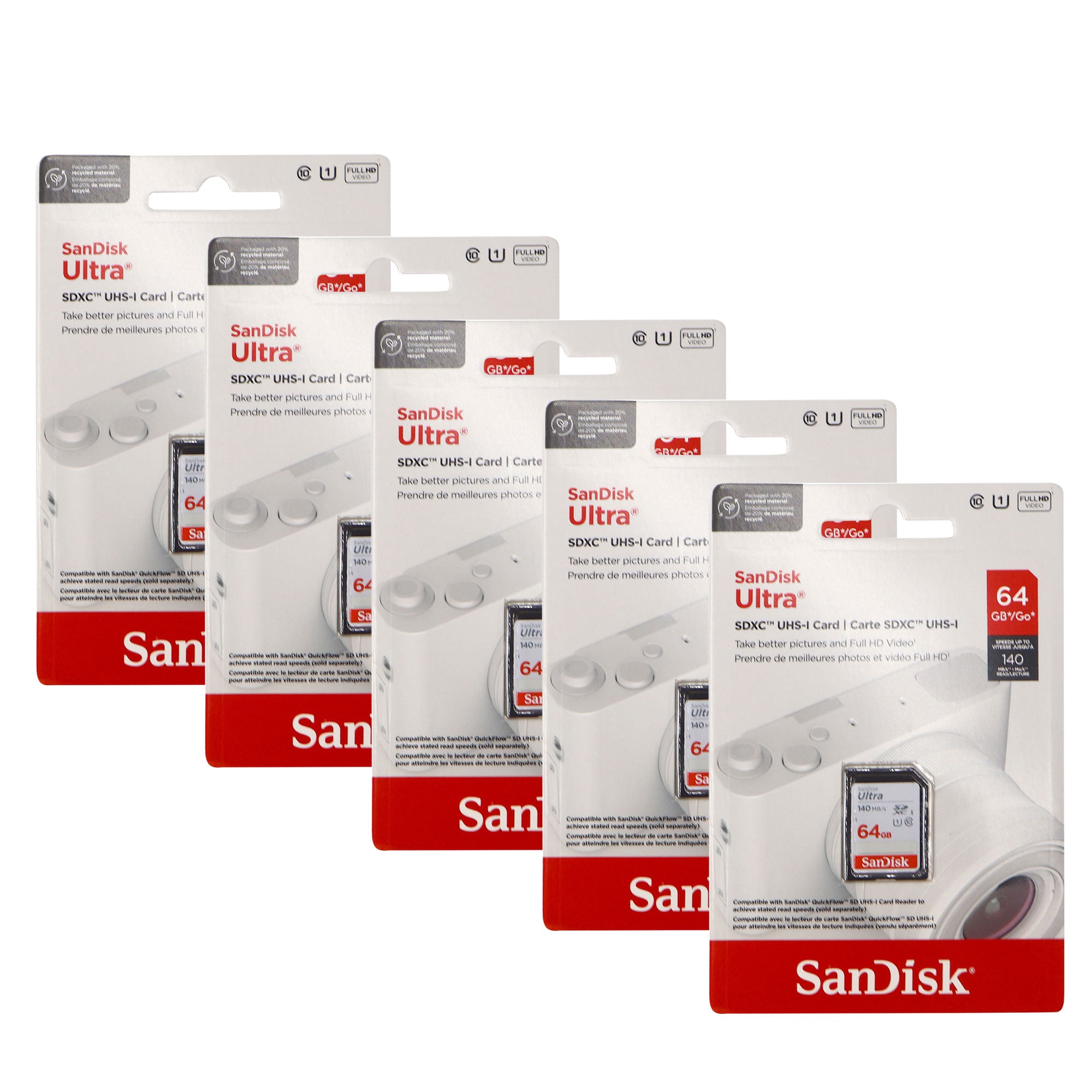 5x SanDisk 64GB Ultra SDXC UHS-I Memory Card - Up to 140MB/s, C10, U1 ...