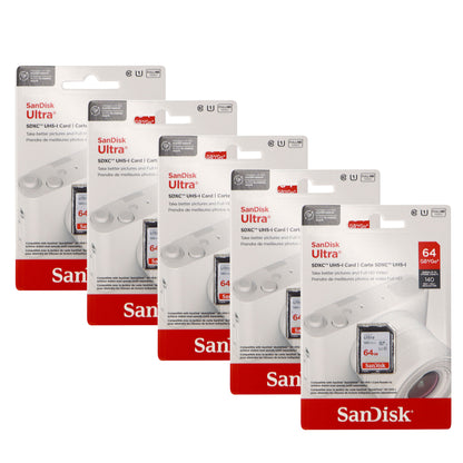 5x SanDisk 64GB Ultra SDXC UHS-I Memory Card - Up to 140MB/s, C10, U1, Full HD, SD Card
