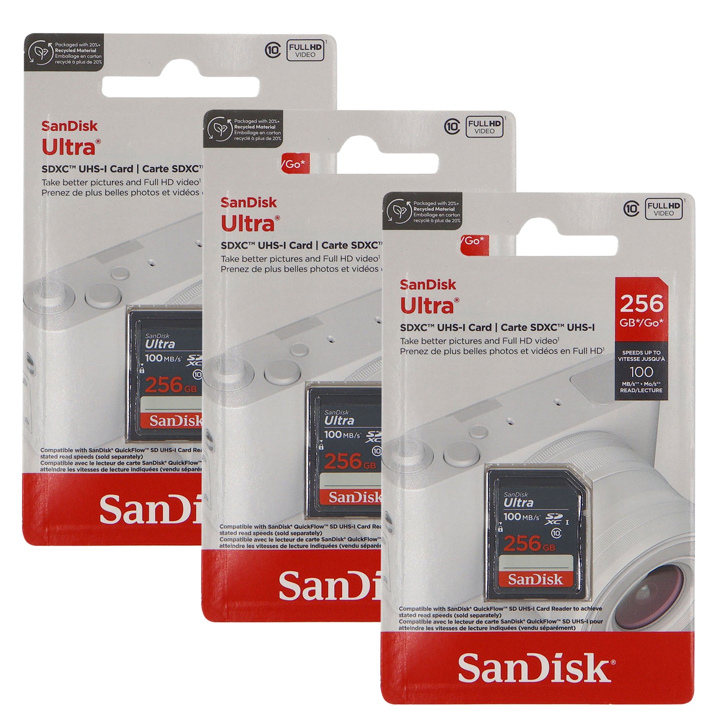 3x SanDisk Ultra 256GB UHS-I 100MB/s Class 10 SDXC Memory Card