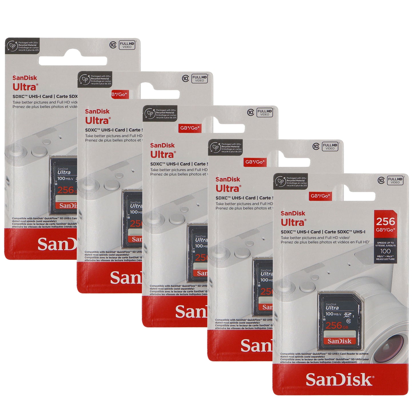5x SanDisk Ultra 256GB UHS-I 100MB/s Class 10 SDXC Memory Card