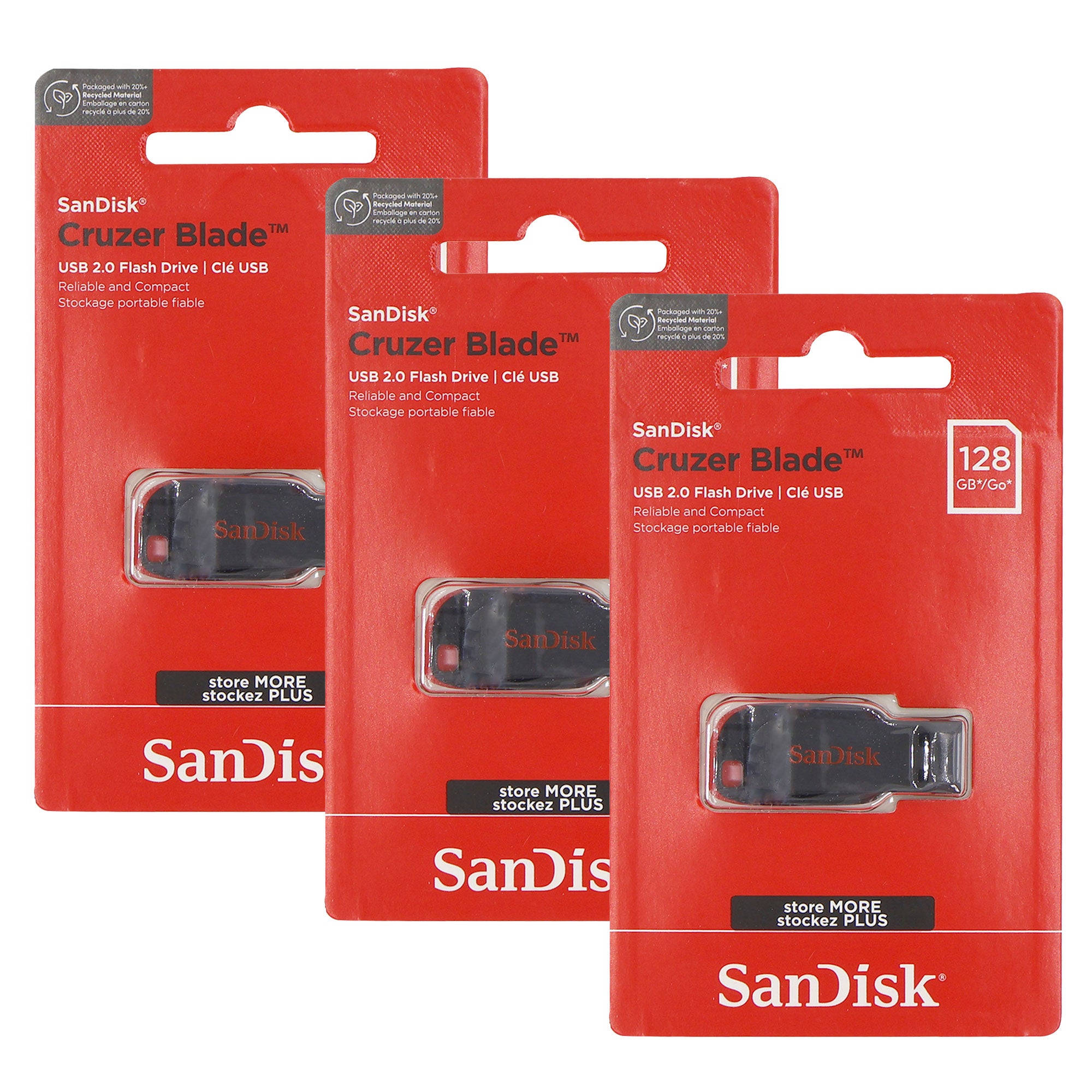 3x SanDisk Cruzer Blade USB Flash Drive - 128GB (Red) – Teds Electronics