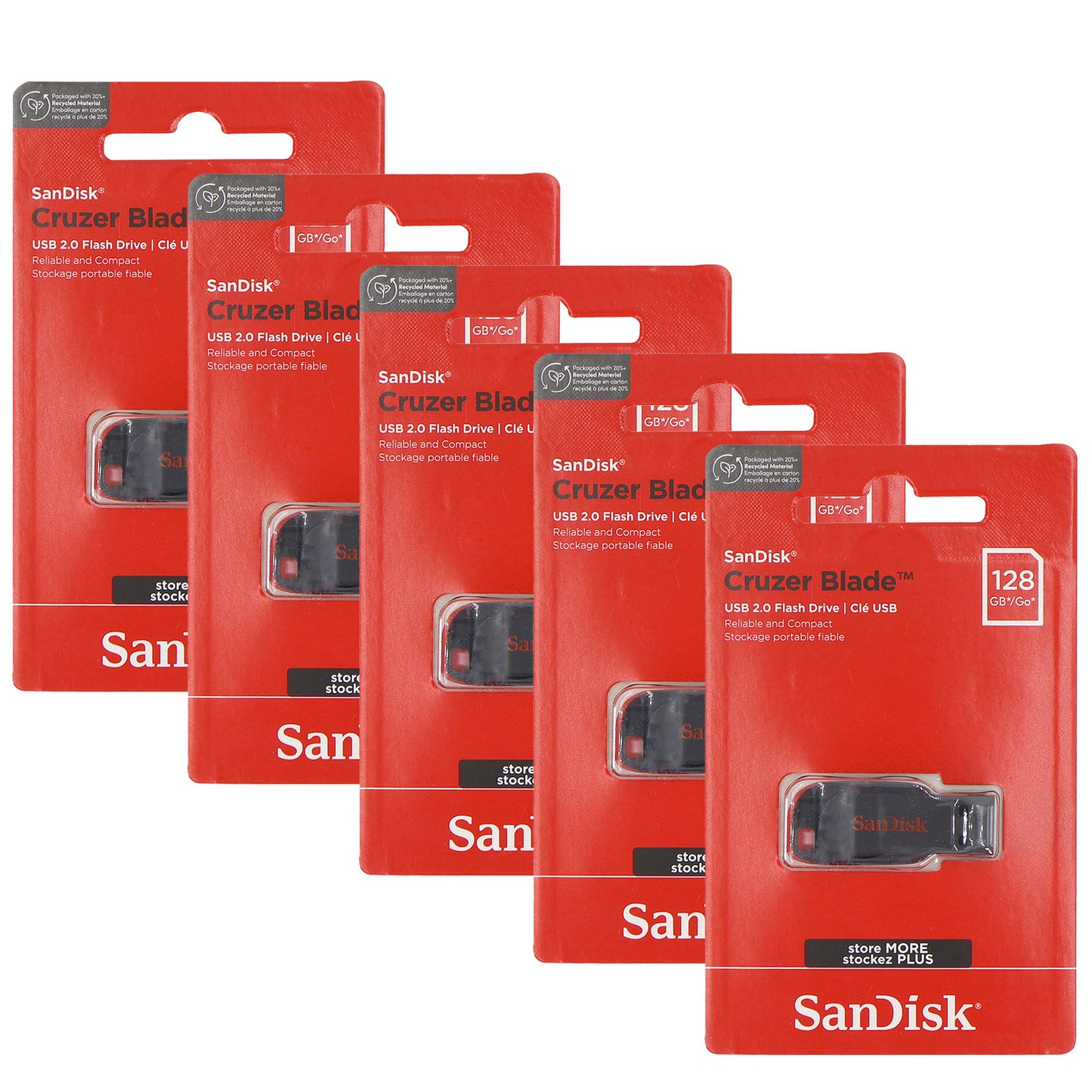 5x SanDisk Cruzer Blade USB Flash Drive - 128GB (Red)