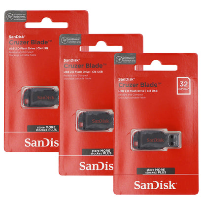 3x SanDisk Cruzer Blade USB Flash Drive - 32GB (Red)