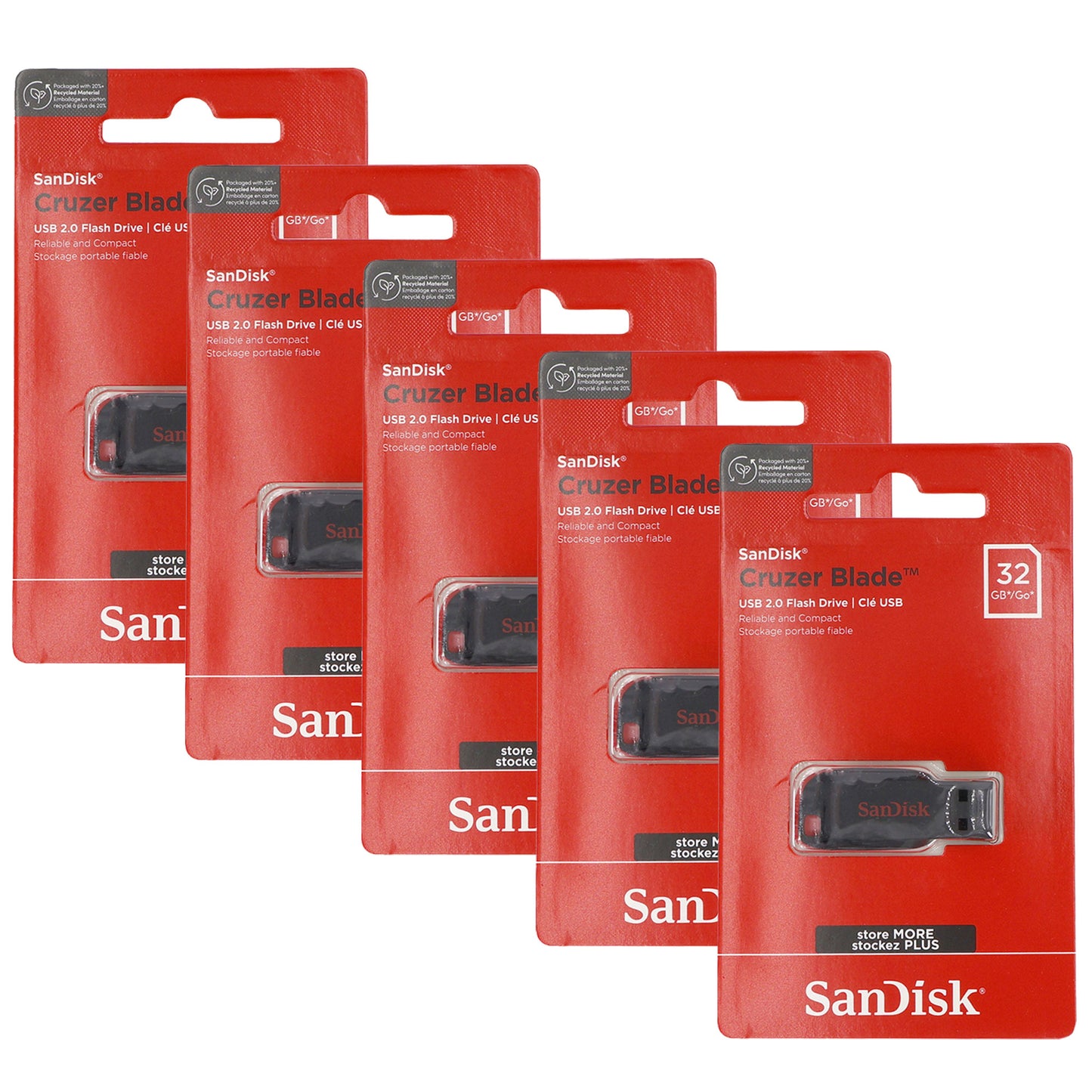 5x SanDisk Cruzer Blade USB Flash Drive - 32GB (Red)