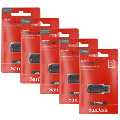 5x SanDisk Cruzer Blade USB Flash Drive - 32GB (Red)