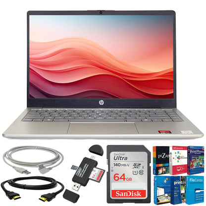HP 14" HD Windows Laptop AMD Athlon 7120 - 4GB RAM, 128GB UFS (Moonlight Blue) Essentials Bundle