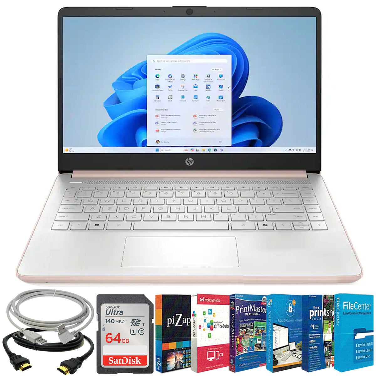 HP 14" Laptop - Intel Celeron N4500 2021 - 4GB Memory - 64GB eMMC - Pale Rose Gold Basic Accessory Bundle