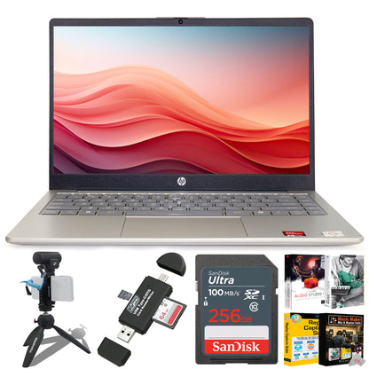 HP 14" HD Windows Laptop AMD Athlon 7120 - 4GB RAM, 128GB UFS (Moonlight Blue) with Sennheiser Professional MKE 200 Mobile Kit Bundle