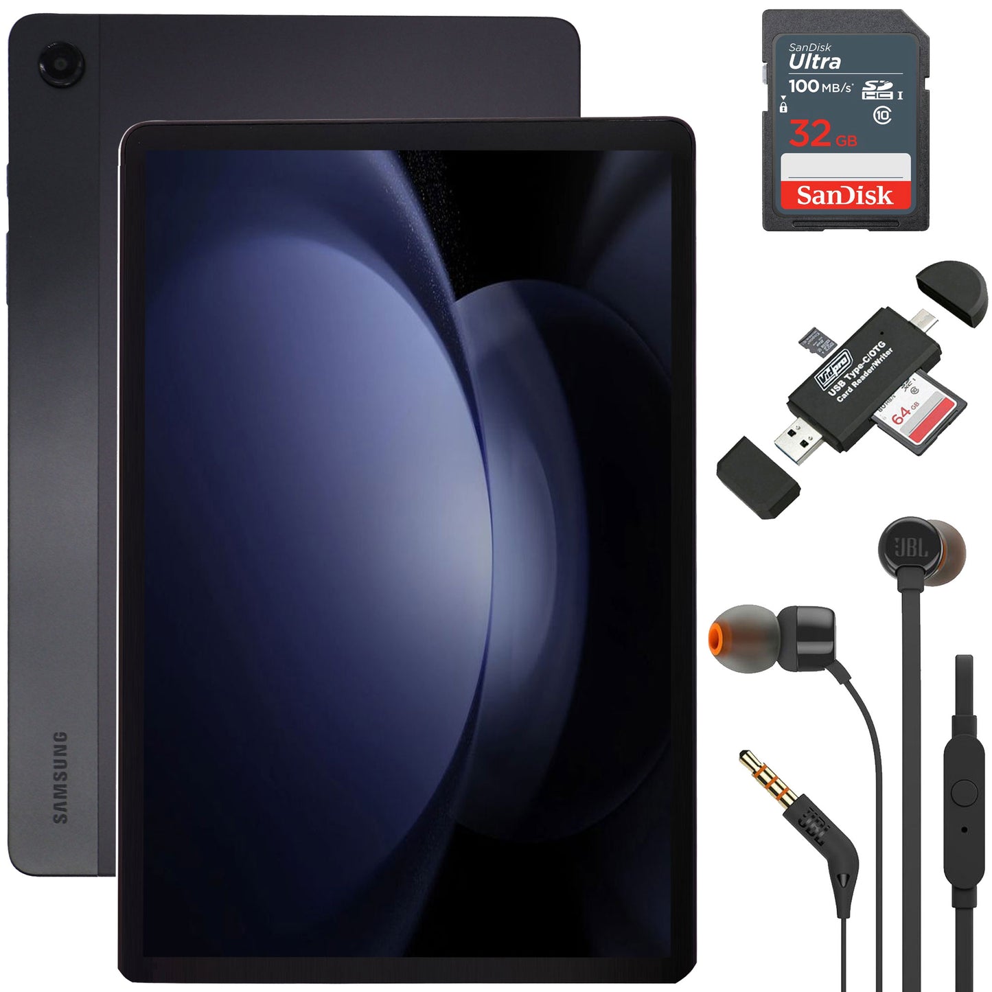 Samsung Galaxy Tab A9+ Plus 11" 64GB Wi-Fi Android Tablet 2024 Model - Graphite with SanDisk 32GB SDHC Memory Card, Card Reader, JBL T110 In Ear Headphones