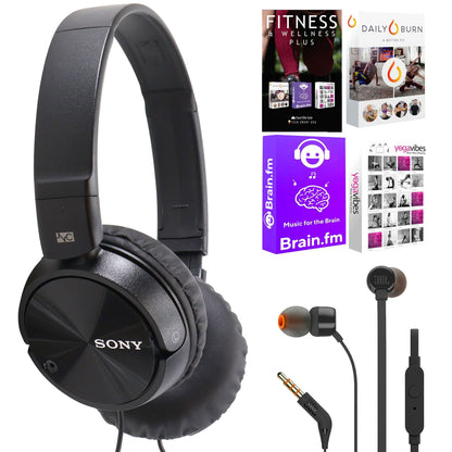 Sony MDR-ZX110NC Noise-Canceling On-Ear Headphones + JBL T110 in Ear Headphones + 92783 Fitness and Wellness Plus Software Suite