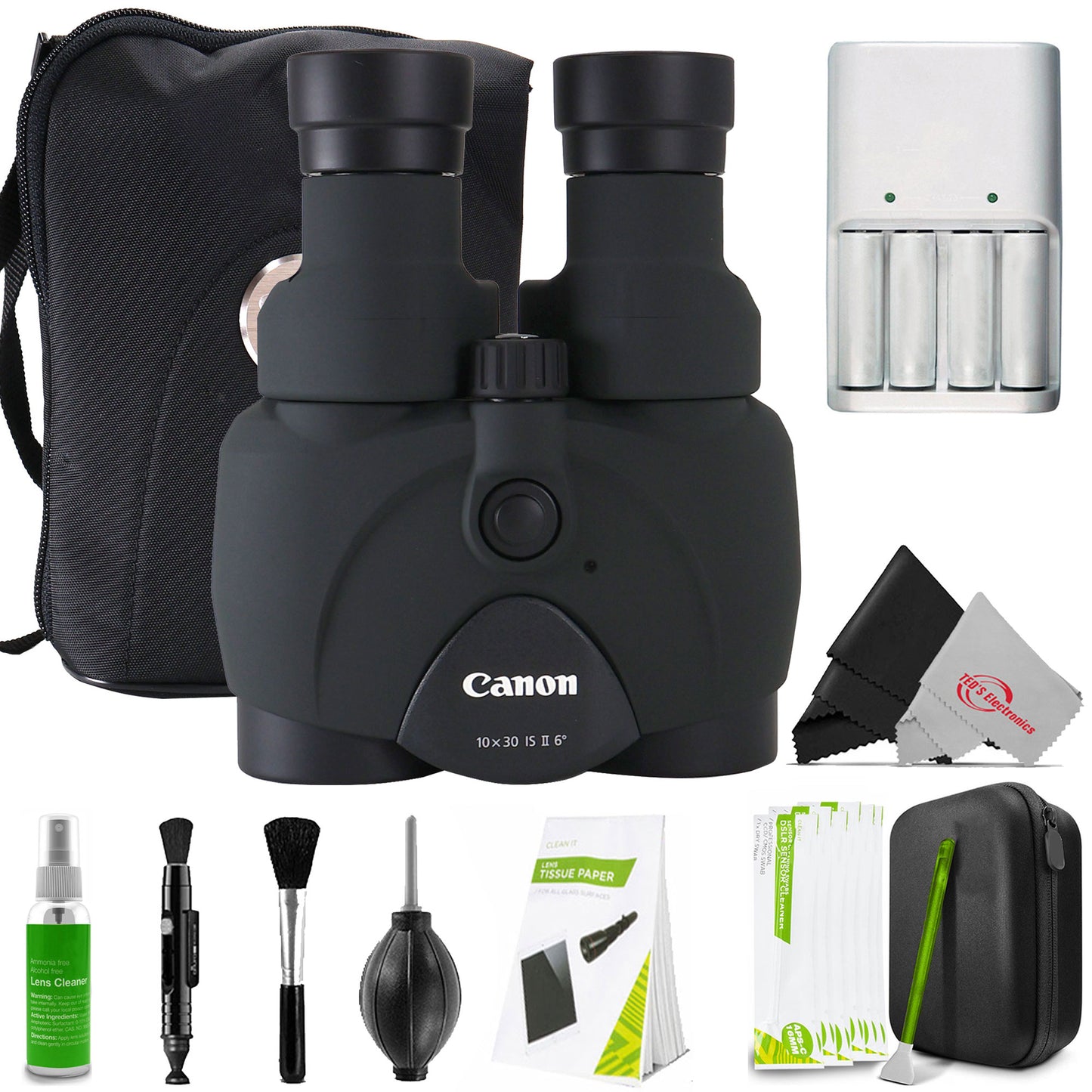 Canon 10x30 IS II Image Stabilized Binoculars with AA Rechargeable Battery and Charger and Professional Cleaning Kit
