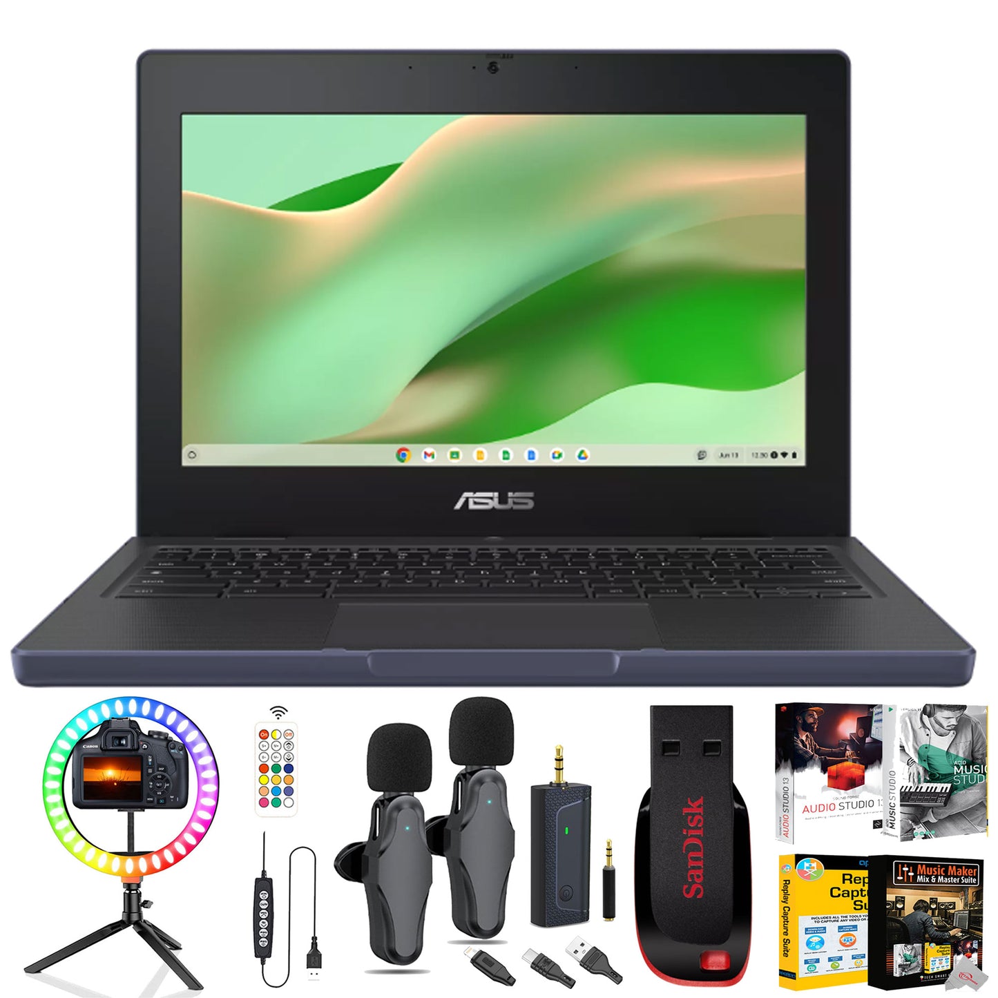 ASUS Chromebook CR11 11.6'' Ruggedized Laptop Intel Processor N100 Processor, 4GB RAM, 64GB eMMC Storage (Mineral Grey) Complete Creator Kit