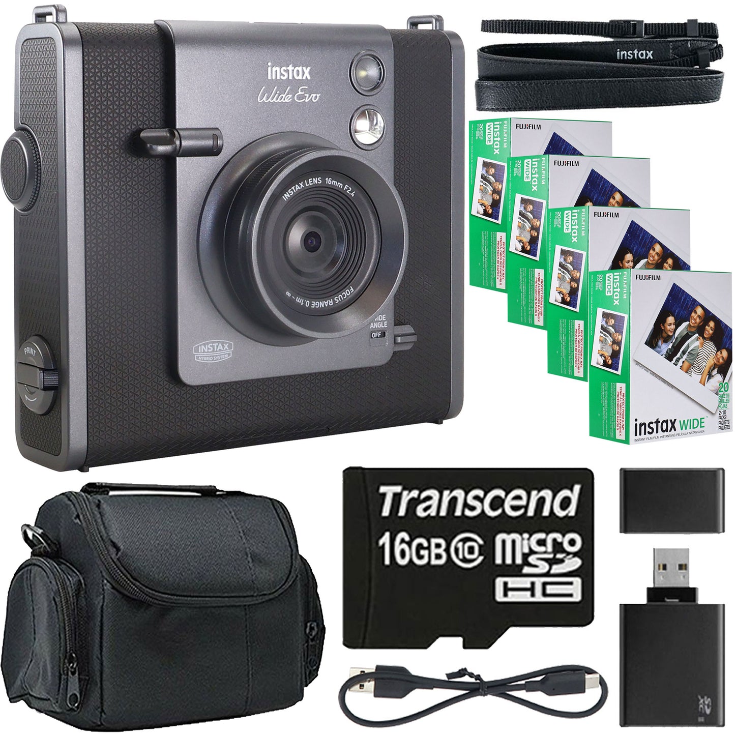 FUJIFILM instax WIDE EVO Hybrid Instant Film Camera with 4x INSTAX WIDE 2X10 Film Basic Bundle