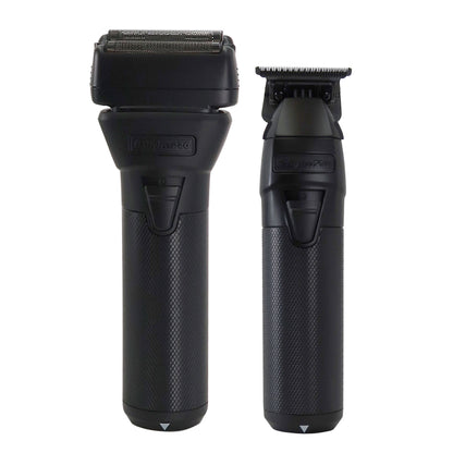BaByliss Pro FXONE BlackFX Limited Edition Prepack - Stick Shaver and Outlining Trimmer Black FX1FSTMBPK + BaByliss Pro FXONE Dual-Charging Prepack FXC2BPPK + BaByliss Pro Pro Cutting Cape + BaBylissPRO Barberology 9" Comb - Black + BaByliss Pro Fade Brus